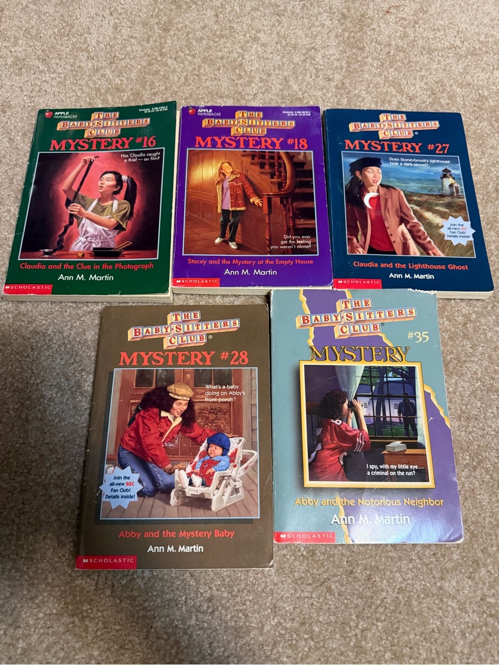 Lot of 5 paperback books Babysitters Club Mystery Series 16, 18, 27, 28, 35